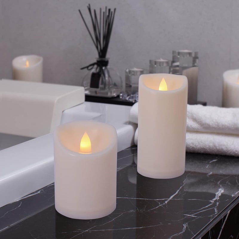 7LinRay Store Flameless Flickering Candles with Remote and Timers, 1000 Hours Waterproof Outdoor Indoor Battery Operated LED Pillar Candles, Ivory Plastic, Set of 3(D 3" x H 4" 5" 6") - Image 5